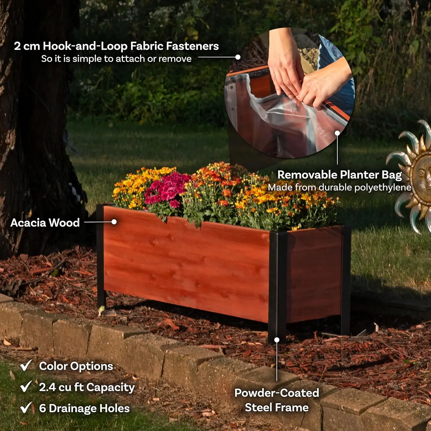 Sunnydaze Acacia Wood Rectangular Planter Box - 14.75