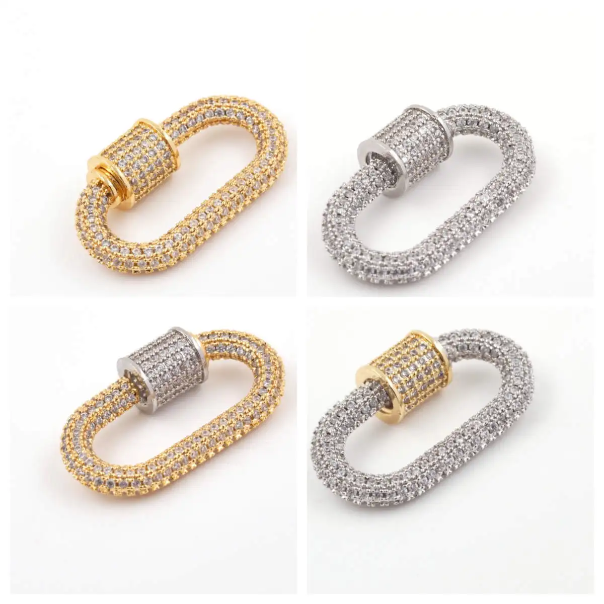 Luxury Carabiner Clasp Charms Jewelry Accessories, Brass Pave Zircon Climbing Button Pendant Necklace Bracelet Connector Jewelry