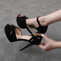 Comemore 2024 Luxury Brand Women Sandals Sexy Heels Wedding Bride Shoes Party Platform Strap Open Toe Shoes Ladies Pumps Black