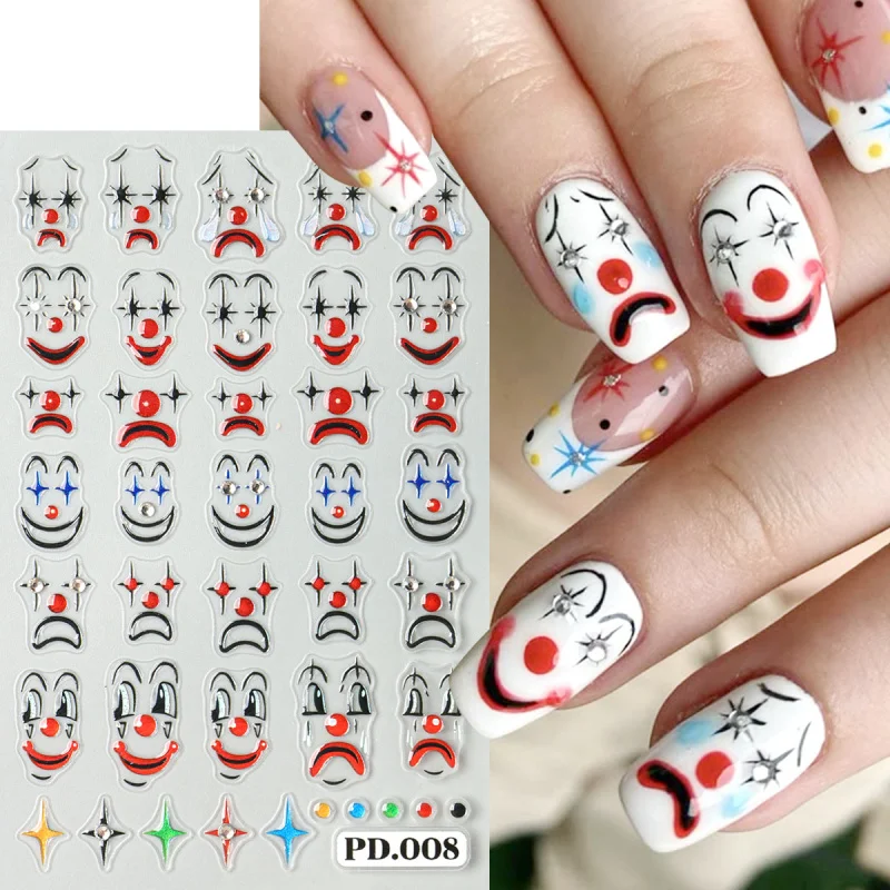 5D تنقش مهرج مسمار الفن ملصقات الكرتون جوكر تصميم مع أحجار الراين هالوين التعبير لاصق الشارات مسمار المورد