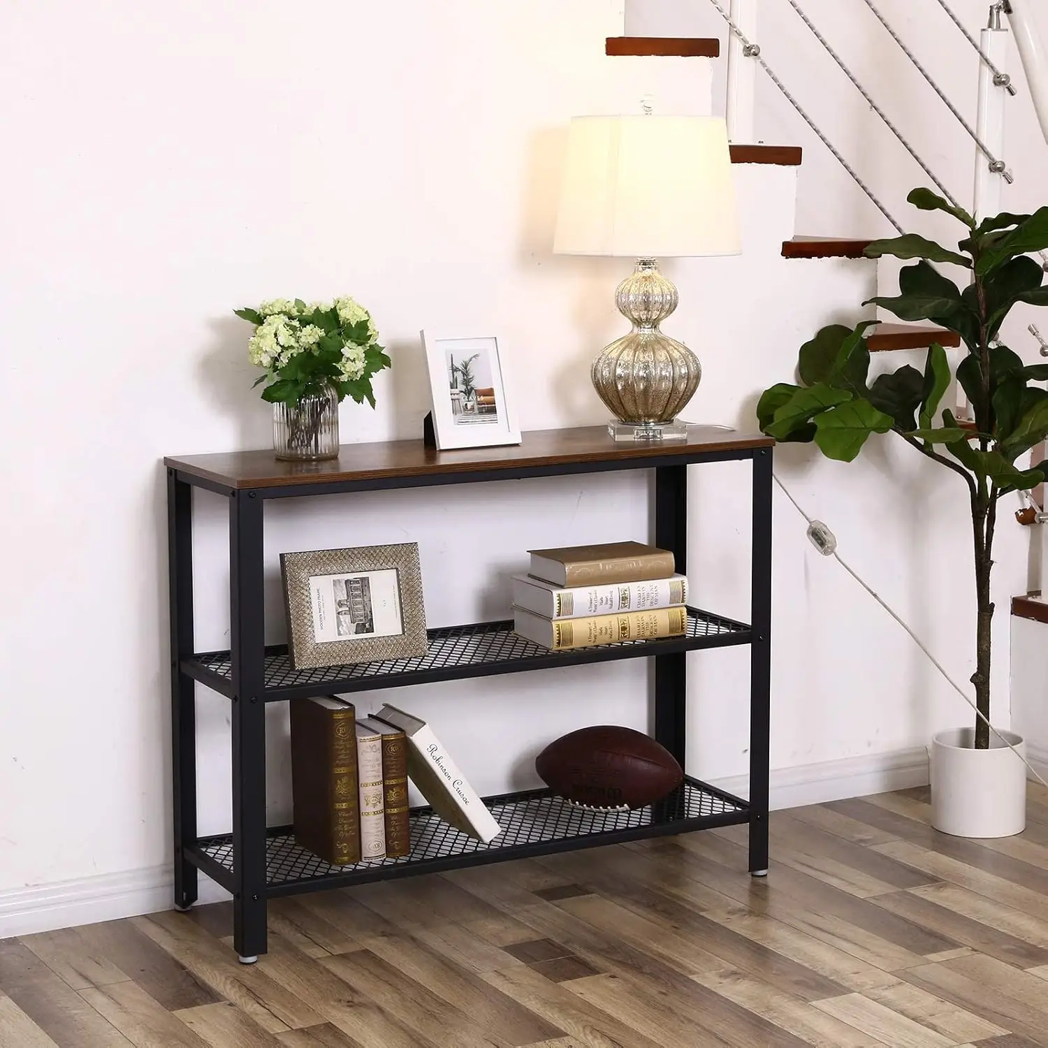 

40" Industrial Console Table, 3 Tier Entryway Table with Storage Shelf, Narrow Sofa Table for Living Room