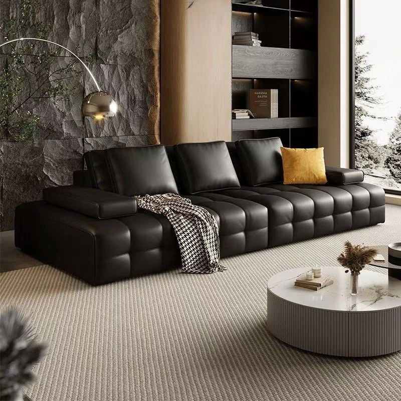 

Straight row sofa Italian minimalist living room villa large apartment large flat designer leather art sofa factory