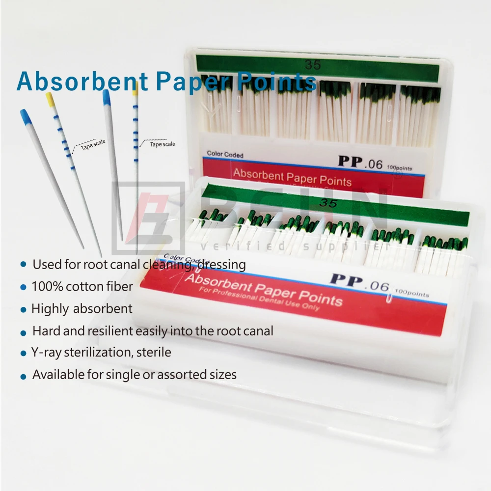 

Filling Material Dentist Product Root Canal Endodontic Paper Tip Dental Absorbent Paper Points 0.06Taber15-40# Pure Cotton Fiber