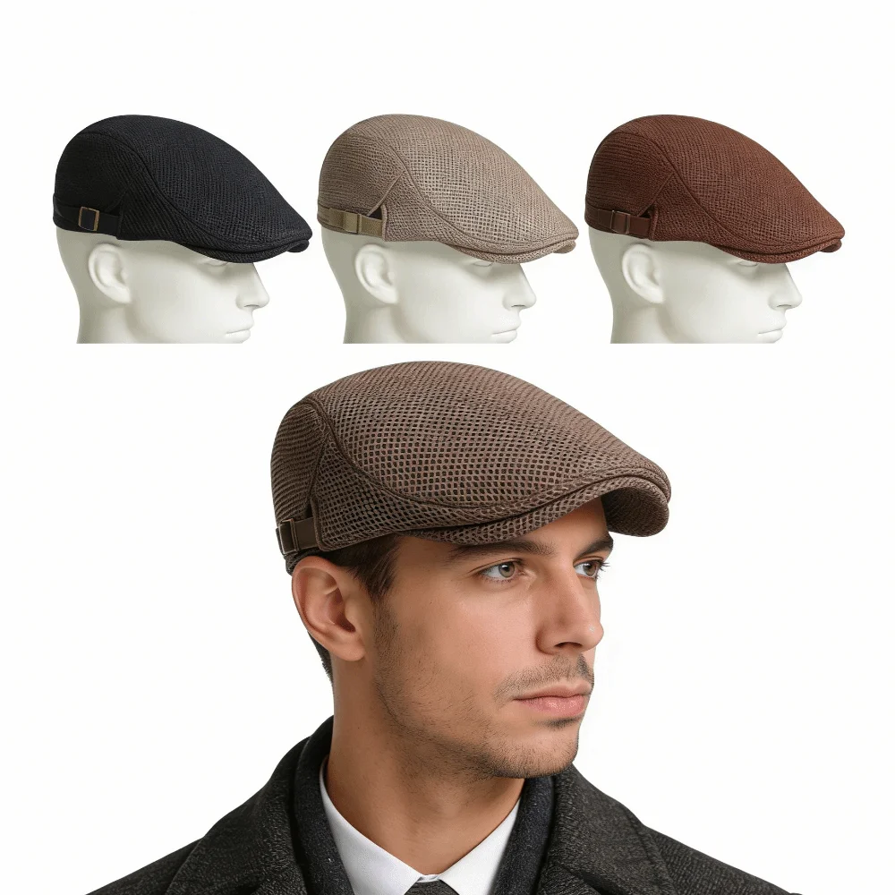 Fashion Casual Versatile Mesh Beret Cap Washable Polyester Material Breathable Sun Hat Retro Hollow Flat Cap All-gender