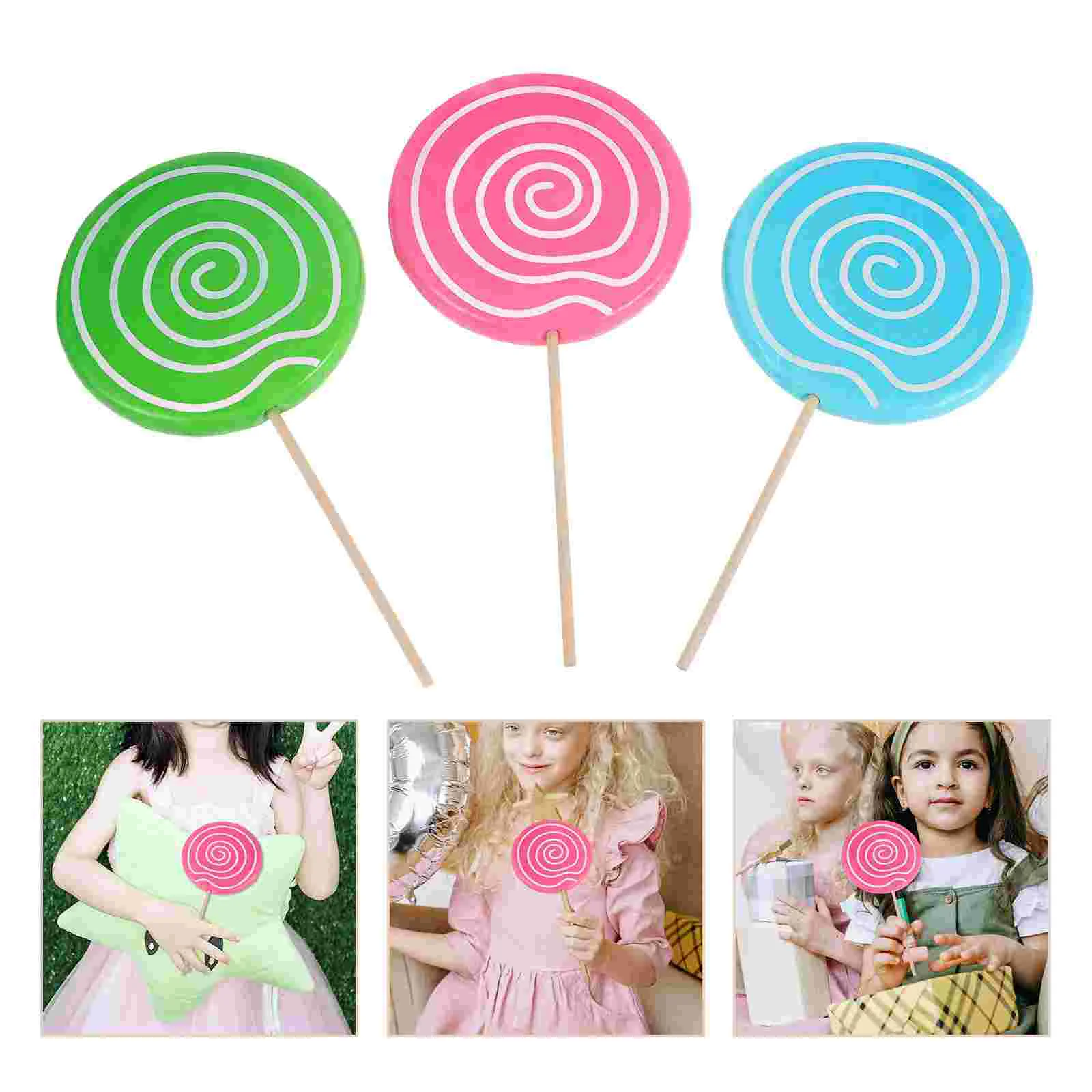 3 Pcs Lollipop Model Props Fake Decoration Decorative Photography Giant Candy Wedding Wood Child Candies