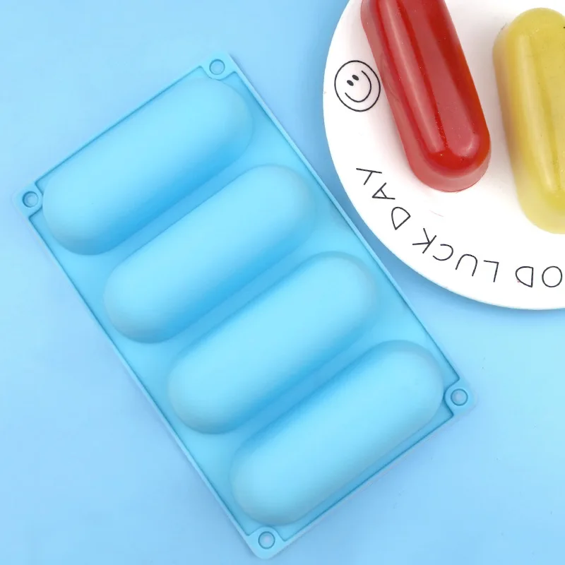 Wholesale 4-cavity Oval Capsule Silicone Cake Mold, Handmade Pudding Bread Mould, Diy Plaster Molds 1364