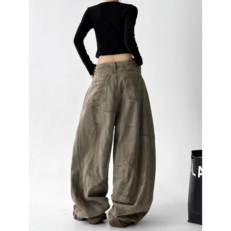الشارع الأمريكي الهيب هوب الشارع الرقص واسعة الساق الجينز النساء الخريف الرجعية جديد فضفاض عادية Y2K موضة الشارع عالية الخصر الجينز