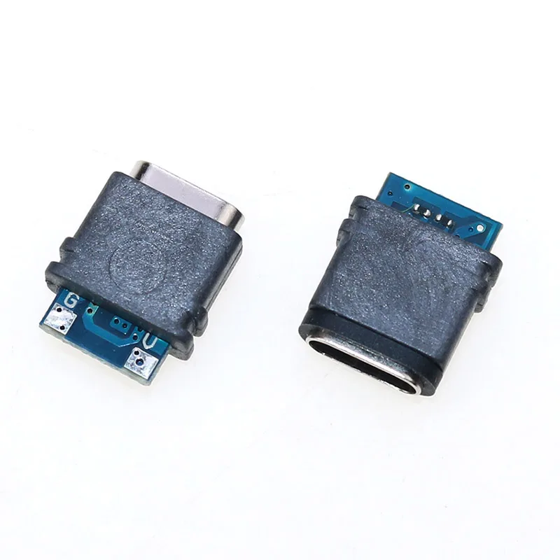 2Pcs USB TYPE C Wire Type IPX7 Waterproof Female Socket 2 4 Solder Joints With Board Waterproof Charging Port USB C Interface