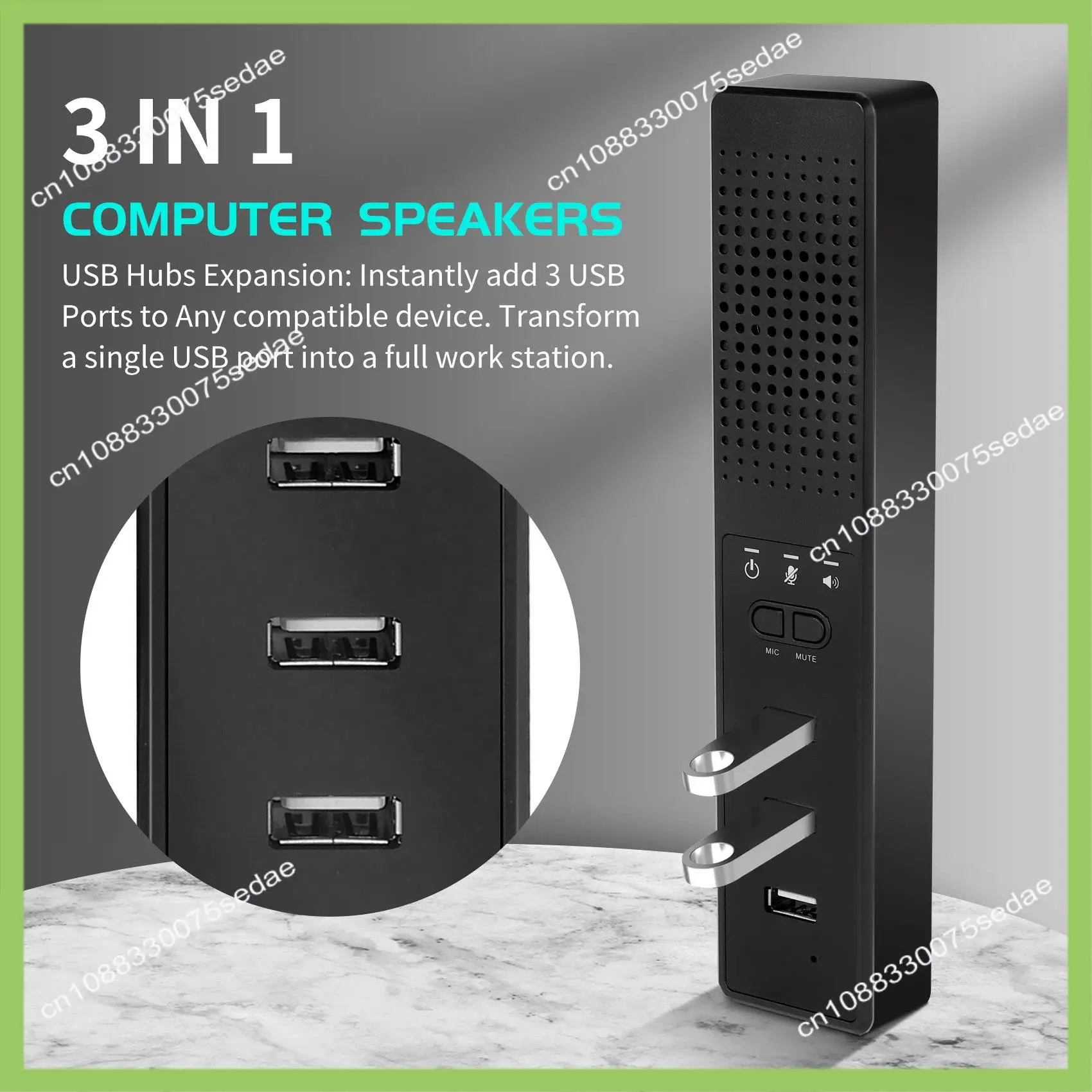 Y19A 3 In 1 Computer Speakers With Microphone & Hubs USB Conference Speaker, PC Mic For Video Conference