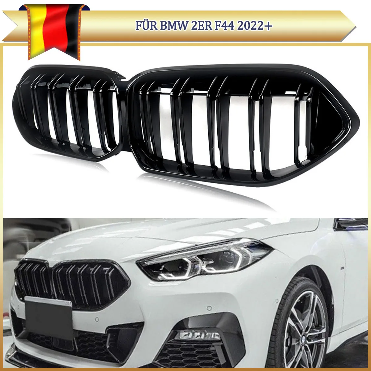 Image of Doppellinien-Renngrills für BMW 2er Gran Coupé F44 220d 2020 2021 2022 2023 Frontstoßstangen-Nierengrill Autozubehör