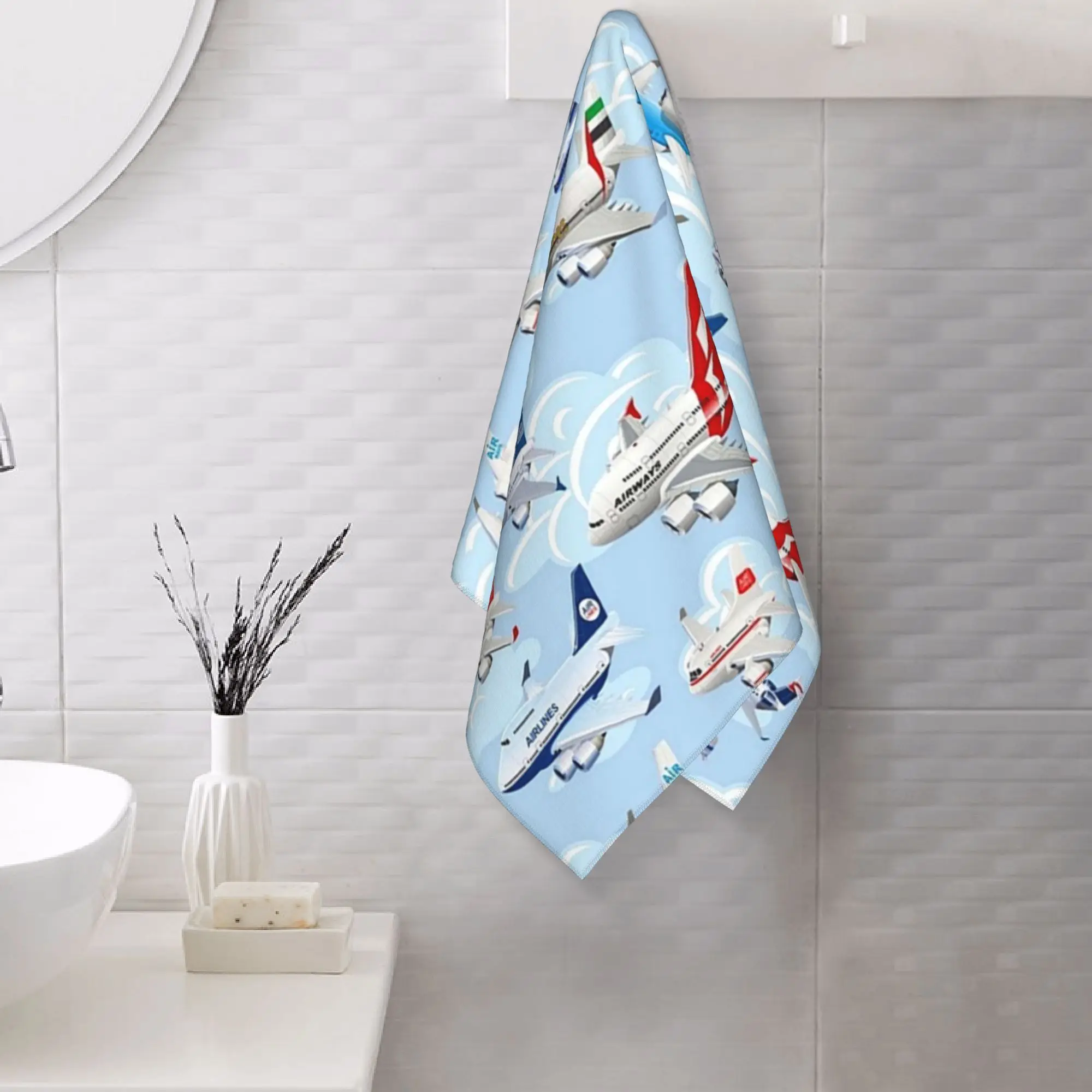 Custom Cartoon commercial airplanes seamless pattern Soft Face Towel Quick Dry Pool Bath Cotton Towels Absorbent Quick
