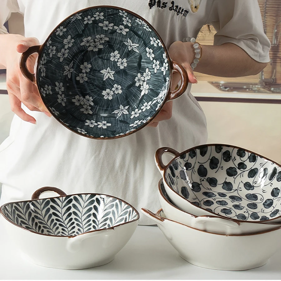 780ml Japanese soup bowl with handle, ceramic Nordic tableware surface, dish bowl, kitchen utensils, tableware ramen bowl