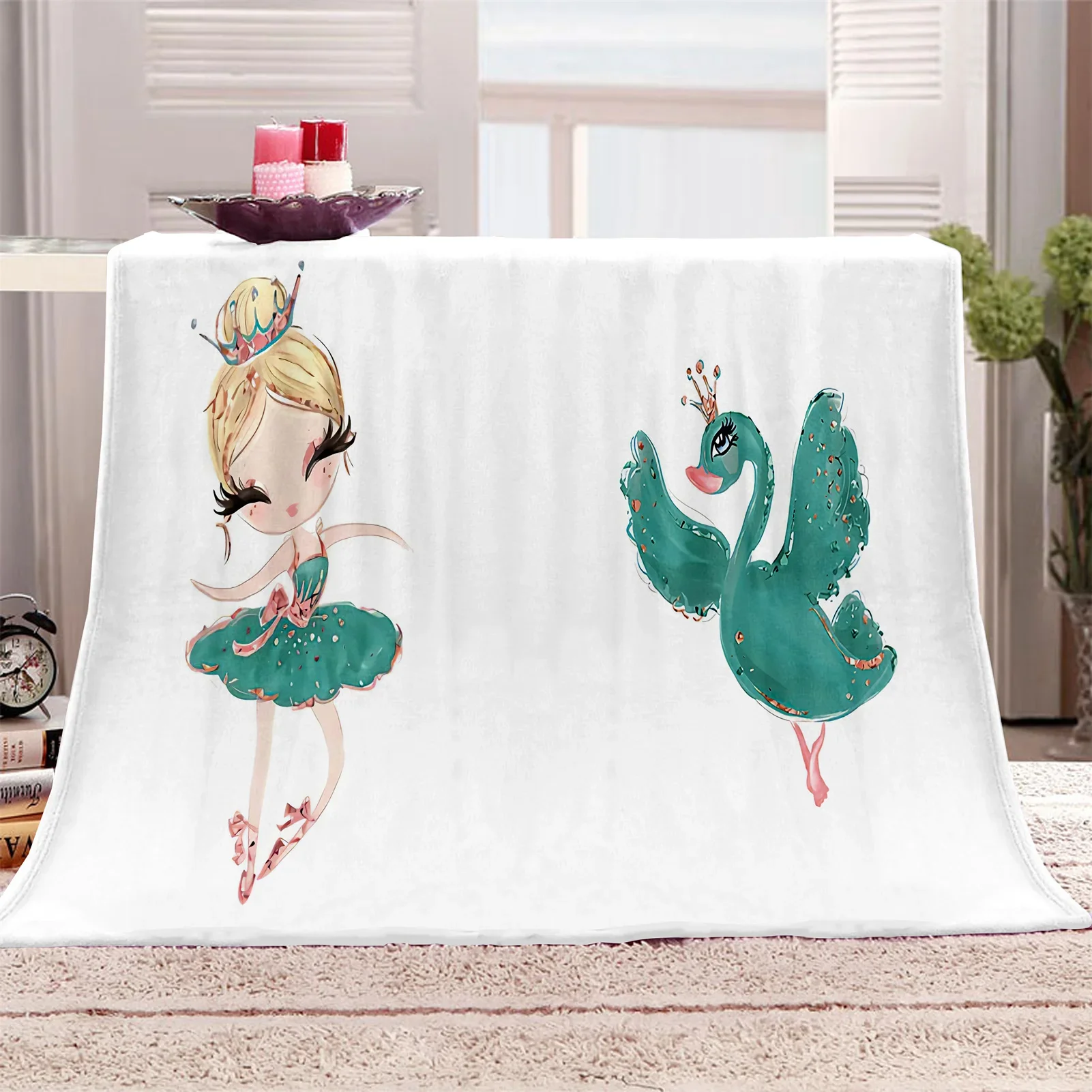 Custom Kids Unicorn Black Princess Pink Swan Girl Soft Polyester Throw Flannel Blanket for Bedroom Bed Travel Office Rest Cover