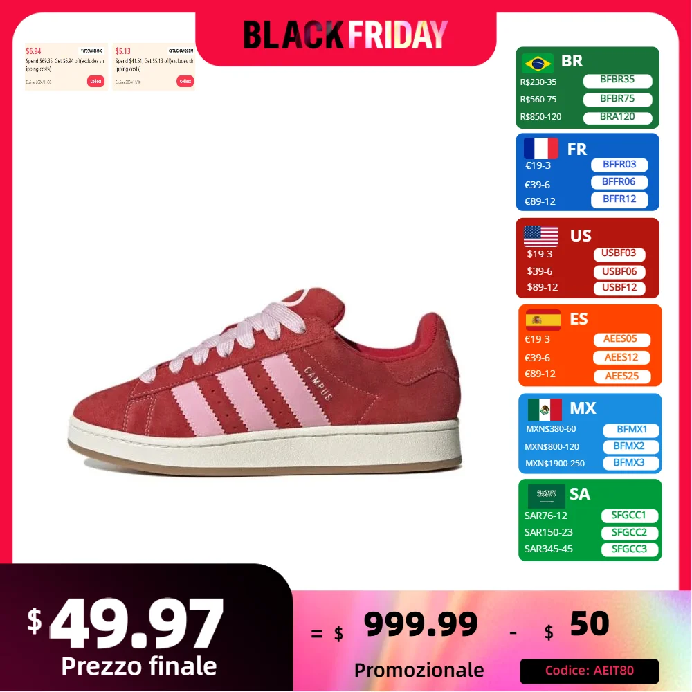 Adidas New Campus 00s Low Men and Women Sneaker Classic Sport Skateboarding Shoes Trendy and comfortable Sneakers Red&Pink