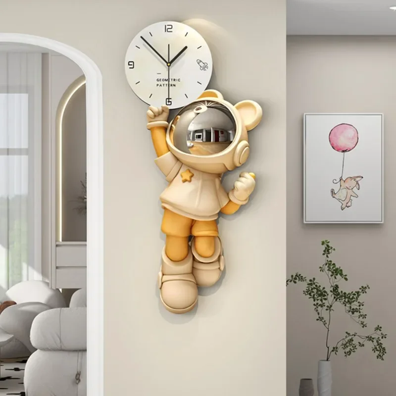 Cartoon Astronaut Design Clock Modern  Simple Wall Hanging Clock Living Room figurines Clock Home Decor Ornaments Accessories