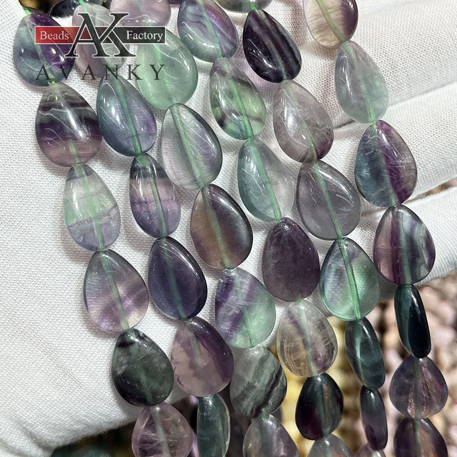 Natural Color Fluorite Water Droplet Melon Seeds Shape Loose Beads Jewelry Making DIY Necklace Bracelet Accessory 15''13x18mm