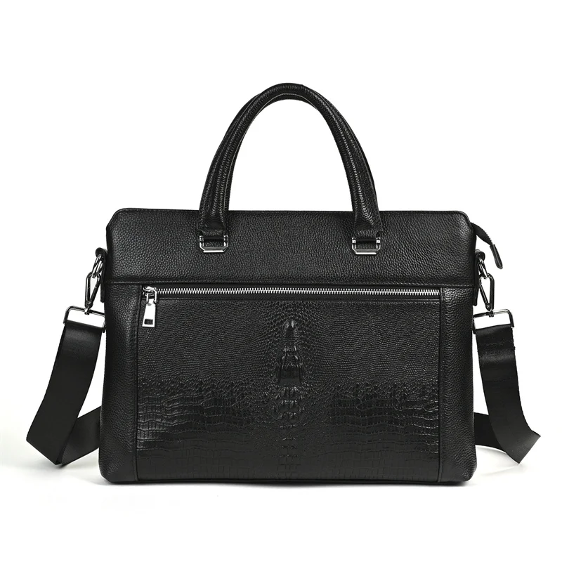 Breifcase portatile Breifcase da lavoro in vera pelle Borsa per laptop classica in pelle di mucca alligatore per uomo Borsa a spalla o a tracolla grande