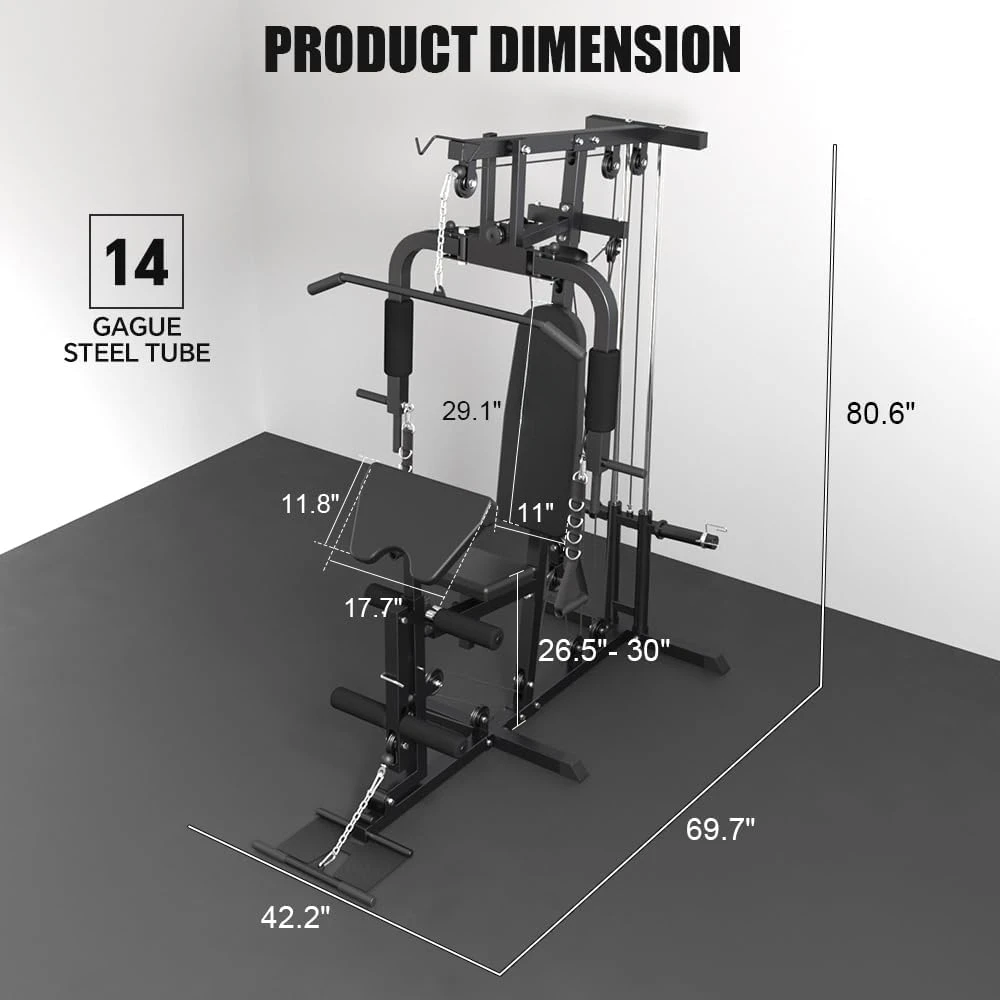 Home Gym Workout Station, Multifunctional Home Gym System with Leg Extension, Leg Press, Full Body Exercise Accessories