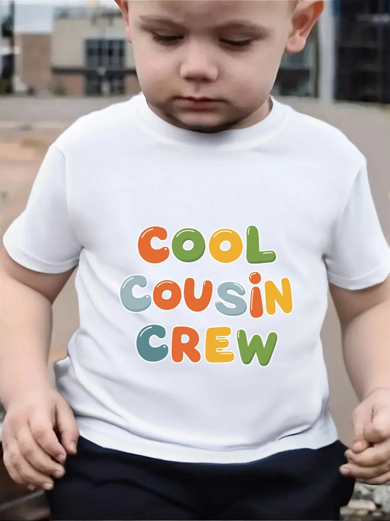 Cool Cousin Crew Colorful Letter Art Graphic Print Family Matching Short Sleeve Tee Boys Girls Kids Casual Daily Wear Tops