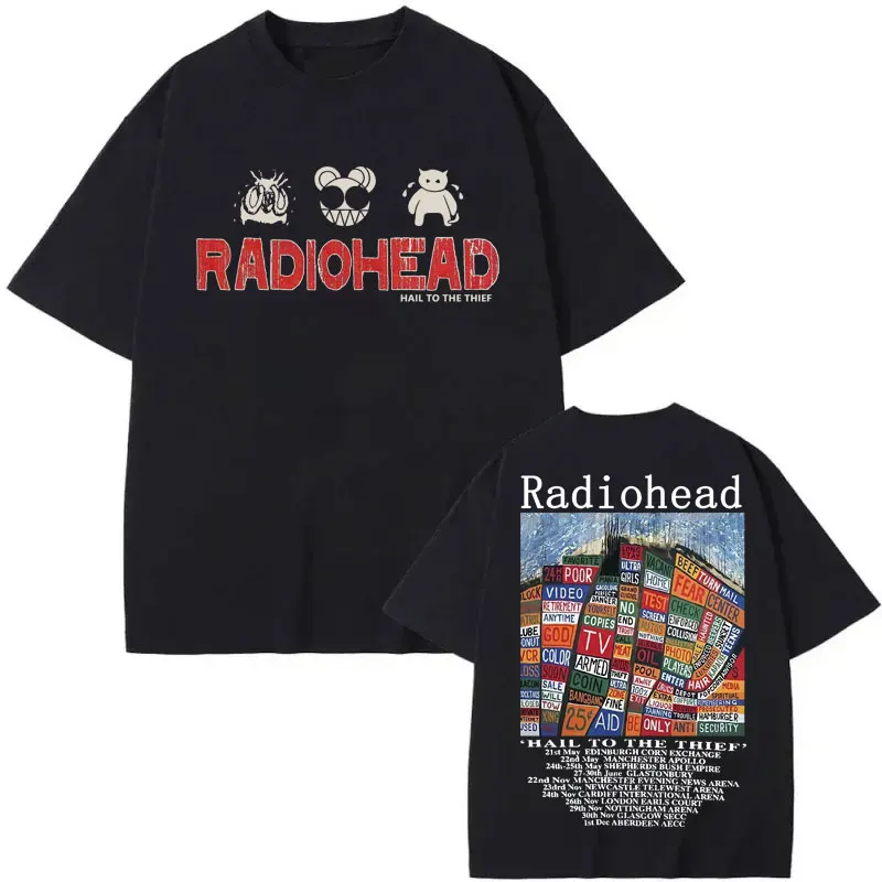 

Limited Radiohead Hail To The Thief Album Merch T Shirt Rock Hip Hop Vintage Short Sleeve T-shirt Men Women Oversized T-shirts