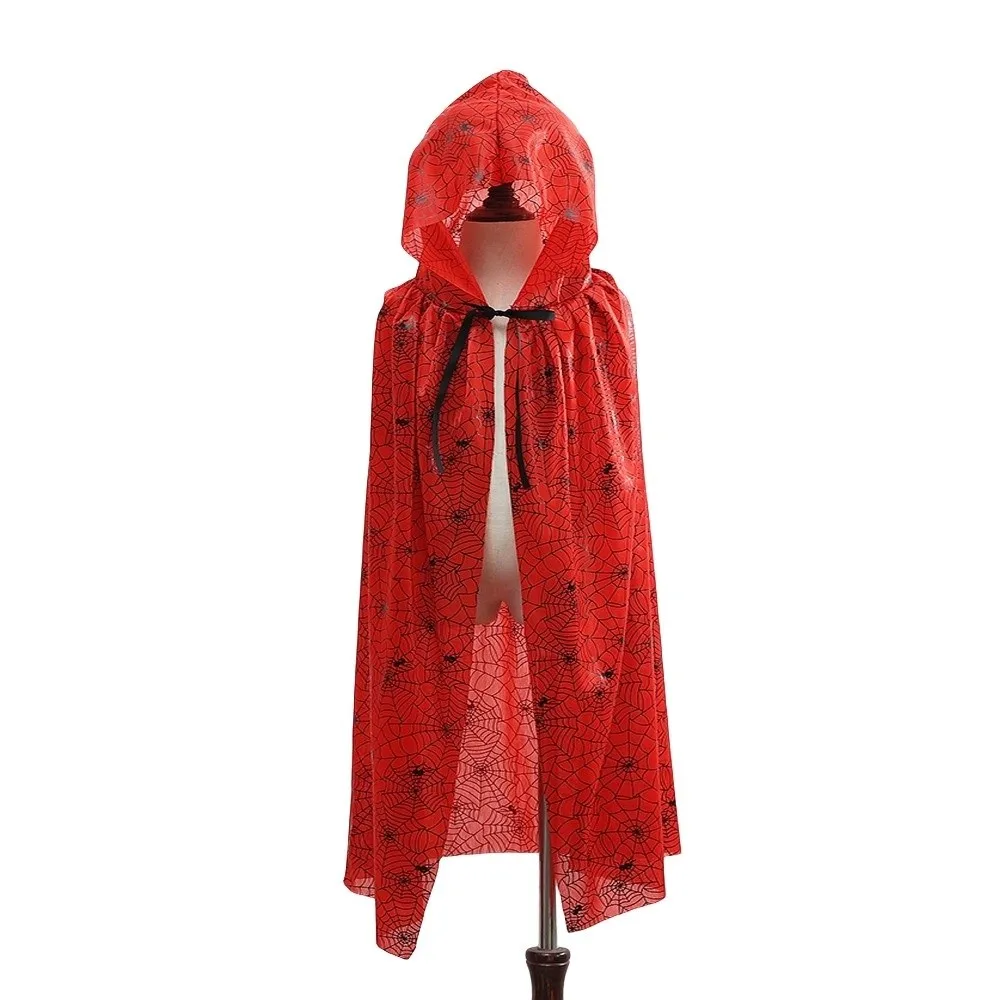 Macchia di sangue Costume di Halloween Puntelli Cosplay Festa divertente Mantello della morte di Halloween con cappuccio Plaid Mantello di ragnatela scura Ognissanti