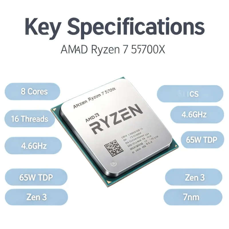 Socket AM4 Desktop CPU AMD R7 5700X 3.4GHz-4.6GHz Frequency 7nm Process 65W Processor Without Heatsink