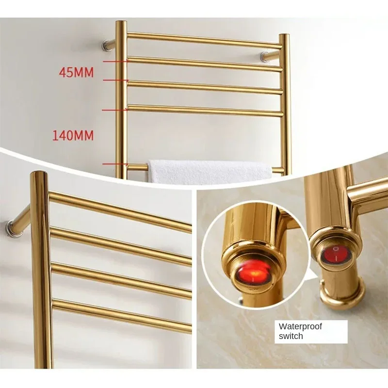 

Hot sales Fashion wall mounted Gold Towel warmer rack AC110-240V 162W 304 stainless steel waterproof Electric towel rack