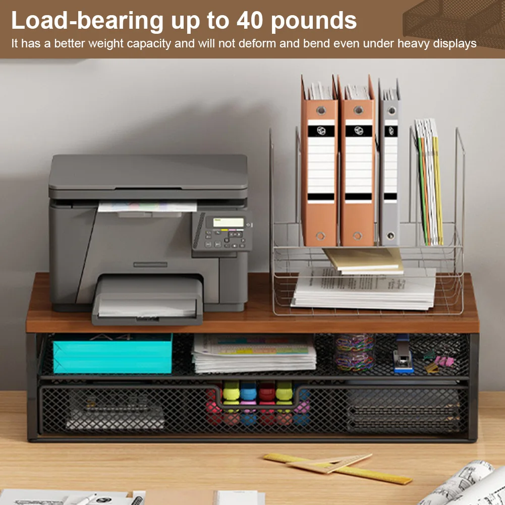 حامل شاشة كمبيوتر من طبقتين مع درج منظم مكتب حامل كمبيوتر مكتبي للوازم المكتبية