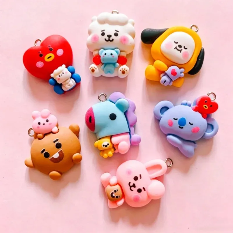 100PCS BT21 Resin Charms DIY Craft Supplies for Jewelry Making Earring Necklace Bracelet Pendant Phone Decoration Cartoon Access