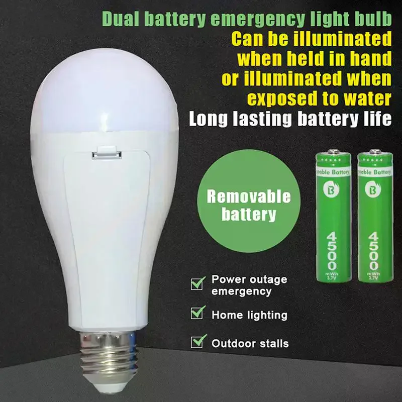

Led Rechargeable Emergency Bulb Illuminates During Power Outages And When Wet Dual-Battery Removable Emergency Bulb