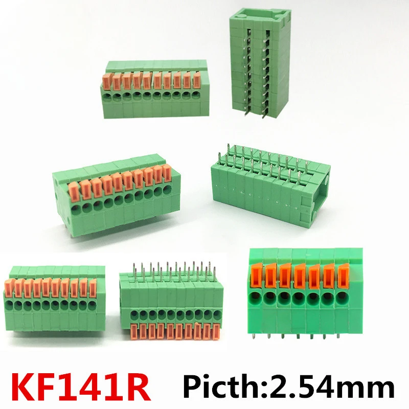 KF141R Pitch 2.54mm PCB Mounted Spring Screless Right Angle Terminal Blocks Connector 2/3/4/5/6Pin 150V 2A for 26-20AWG 5Pcs/Lot