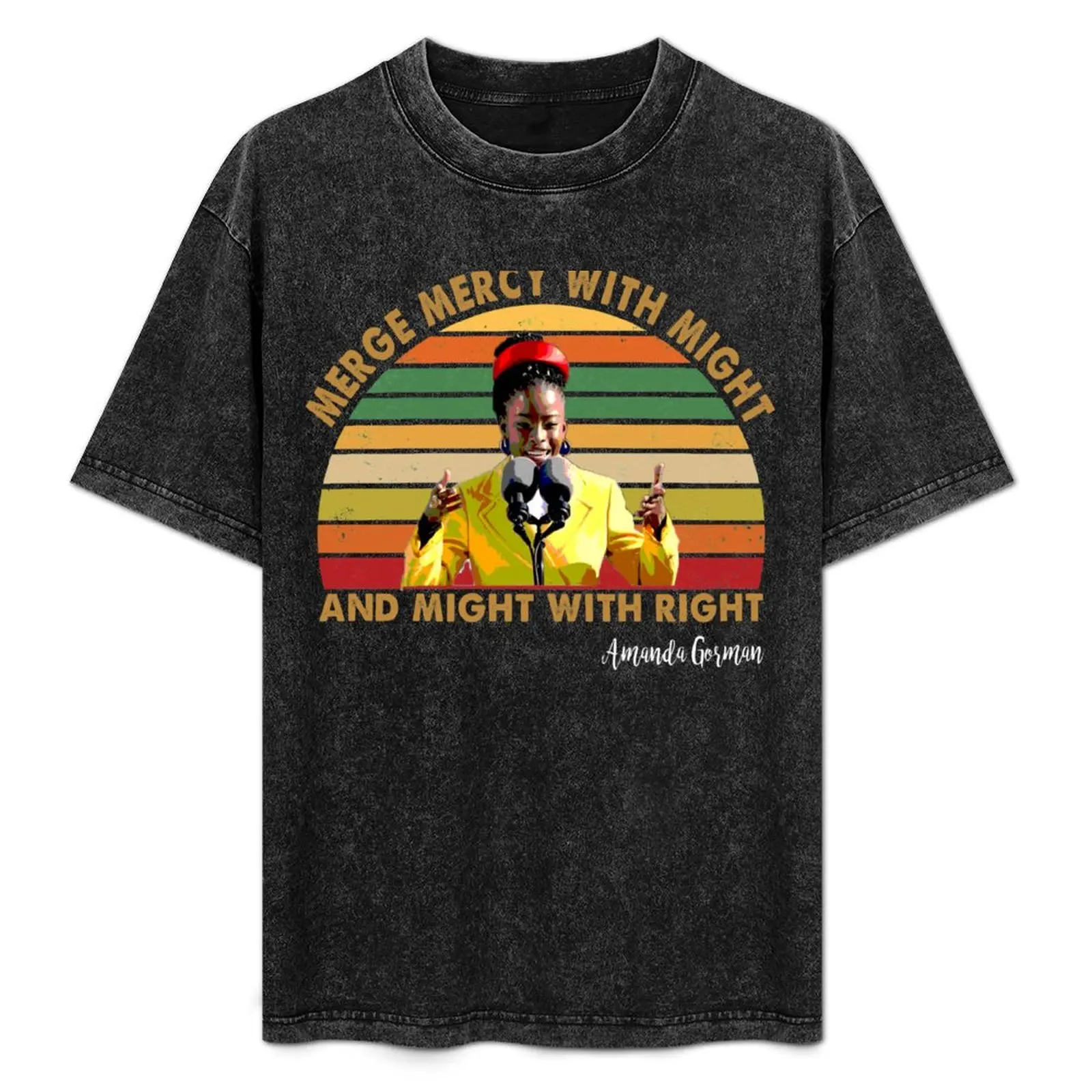 Merge Mercy with Might and Might with Right Amanda Gorman T-Shirt Basic Casual Wear Short Sleeve Top