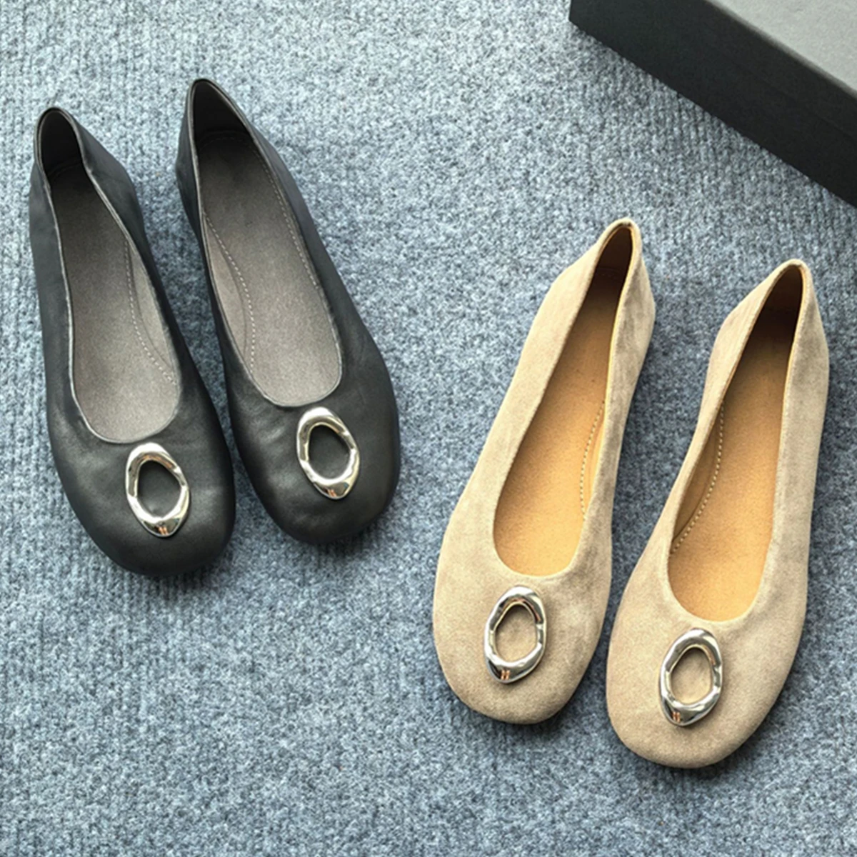 

Dave&Di French Fashion Lazy Genuine Leather Flat Shoes Retro Grandma Shoes Soft Comfortable Loafers Slip On Shoes Women