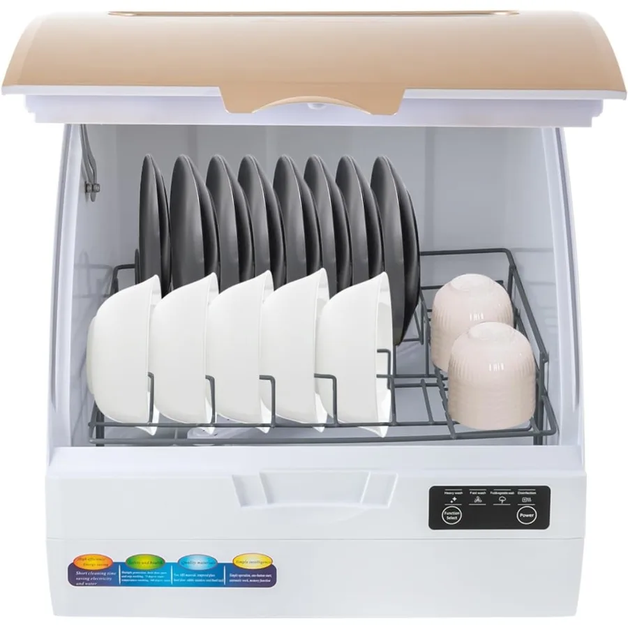 Lavavajillas compacto de encimera con 4 programas de lavado Tanque de agua empotrable 3L 900W Sistema de pulverización giratorio 360 Ne de bajo consumo
