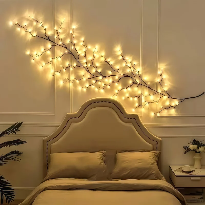 Indoor USB Rattan Branch String Lights Warm White LED Twig Lamp Remote Control 8 Effects For Shelf Mantel Window Seasonal Decor