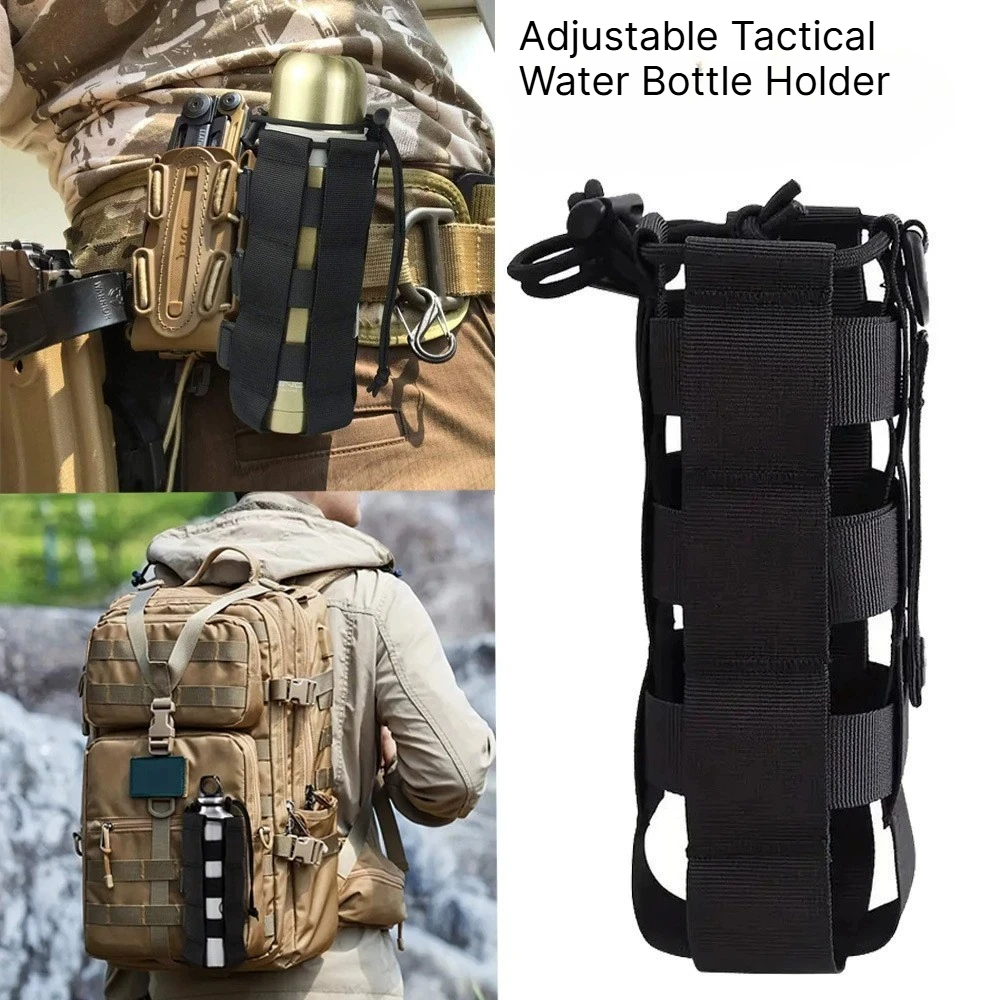 Adjustable Tactical Water Bottle Holder,Molle Nylon Water Bottle Pouch with Detachable Shoulder Strap for Outdoor Hiking Camping