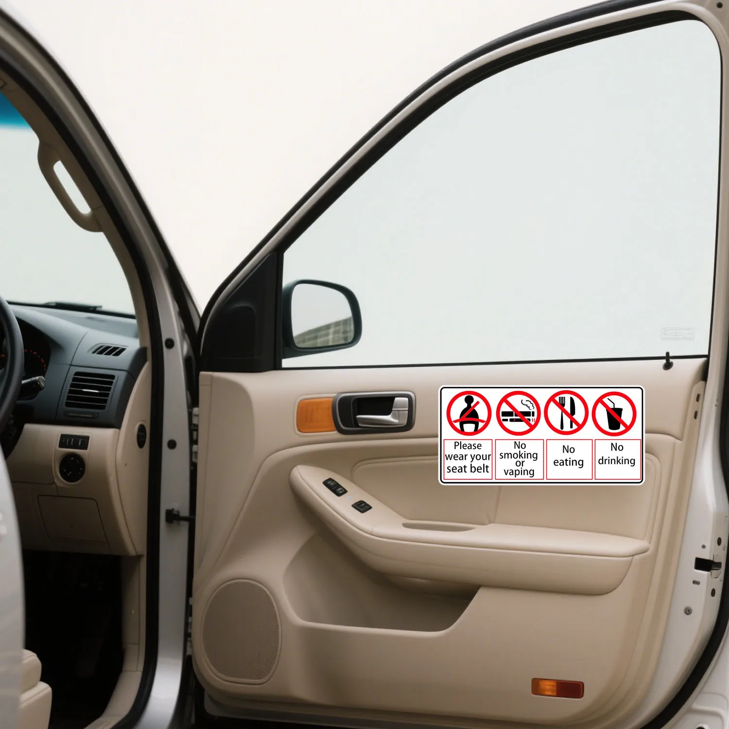 حزام الأمان يجب ارتداؤه ملصق 5 قطعة لا الأكل ولا شرب ممنوع التدخين علامة السلامة 2.76X6 بوصة ملصقات تحذير سلامة المركبات #2