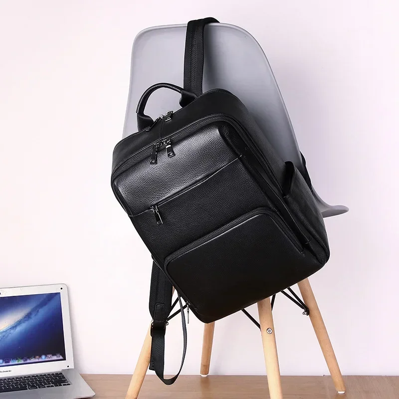 2027 New Fashion Luxury Brand Real Genuine Leather Men Backpacks Student Backpack Boy Luxury 14 Inch Computer Laptop Bag