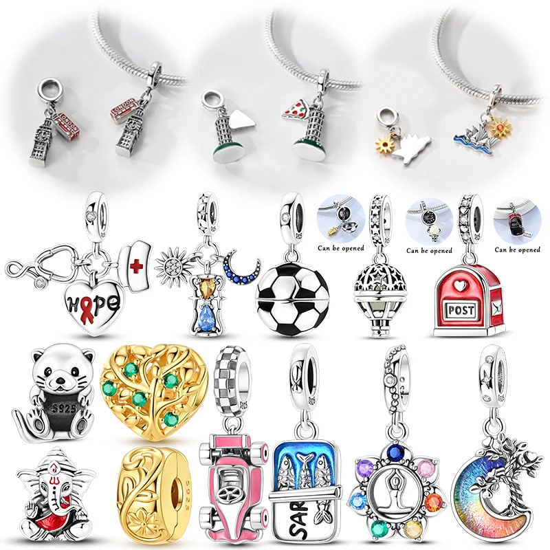Fit Original Bracelet 925 Sterling Silver Charms Bead CZ Zircon Sun Moon Sydney Opera House Tree Life Dangle DIY Jewelry Gift