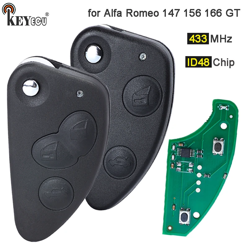 KEYECU 433MHz ID48 wymiana chipa zdalny klucz składany Fob 2 / 3 przycisk dla Alfa Romeo 147 156 166 GT