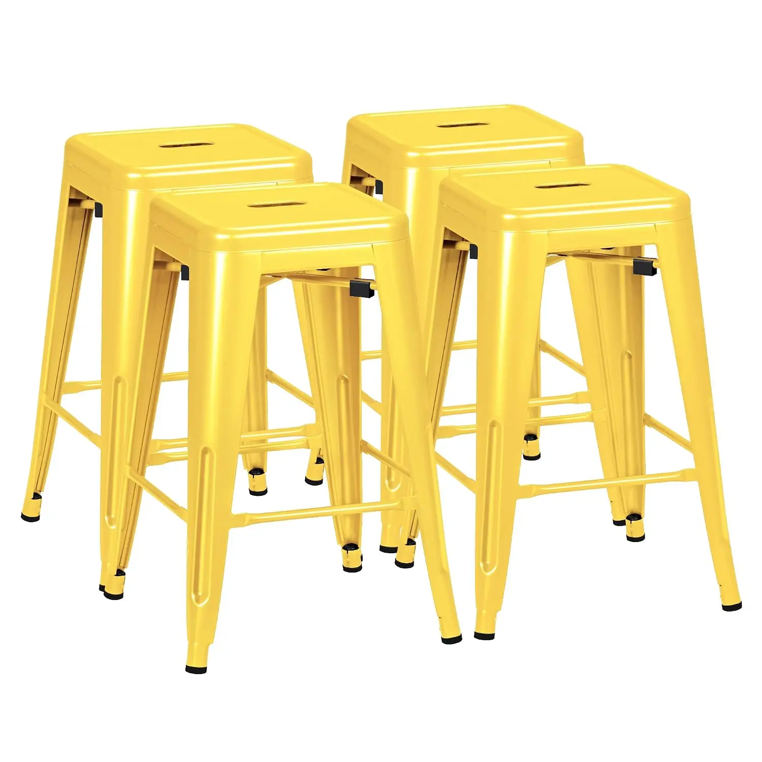24 Inch Metal Bar Stools Set of 4 Counter Height Backless Industrial Stackable Dining Kitchen Indoor Outdoor Yellow, Customized