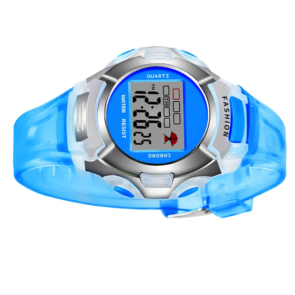 Waterproof Kids Sports Watch Blue Electronic Wristwatch Stylish Luminous LED Backlight Stopwatch Alarm Clock Date Week Display