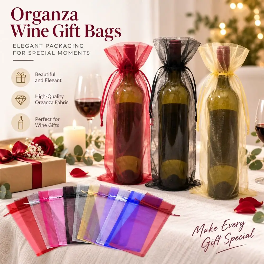 10pcs Premium Drawstring Closure Wine Bottle Bags Mesh Versatile Drawstring Gift Bags DIY Organza Gift Bags Packaging