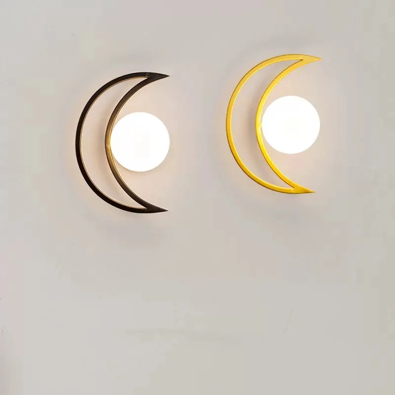 Crescent Moon Shaped Wall Lamp G9 LED Bulb Safety Art Wall Decoration Lights Gold Black Sconce Glass Ball lampshade Luminaires