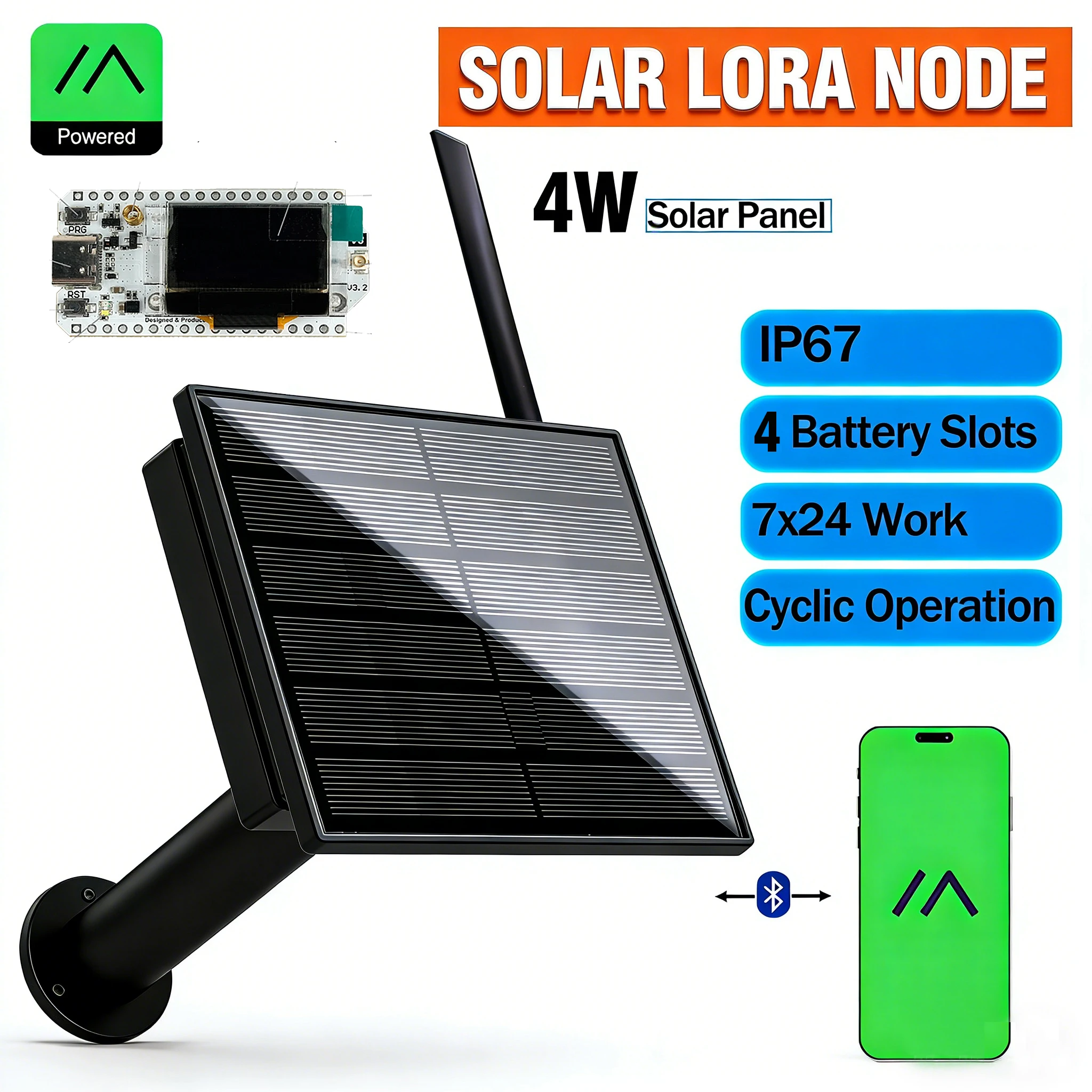 4W 태양광 LoRa 노드 868 915Mhz 배터리 야외용 IP67 방수 Heltec 노드 LoRa32 V3 LoRaWAN Meshtastic 저전력 태양광 구동