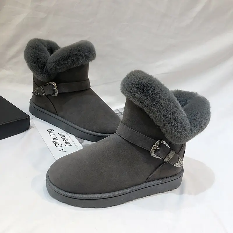 Botas de nieve de algodón para mujer, botines planos de talla grande a la moda, zapatos de invierno, novedad