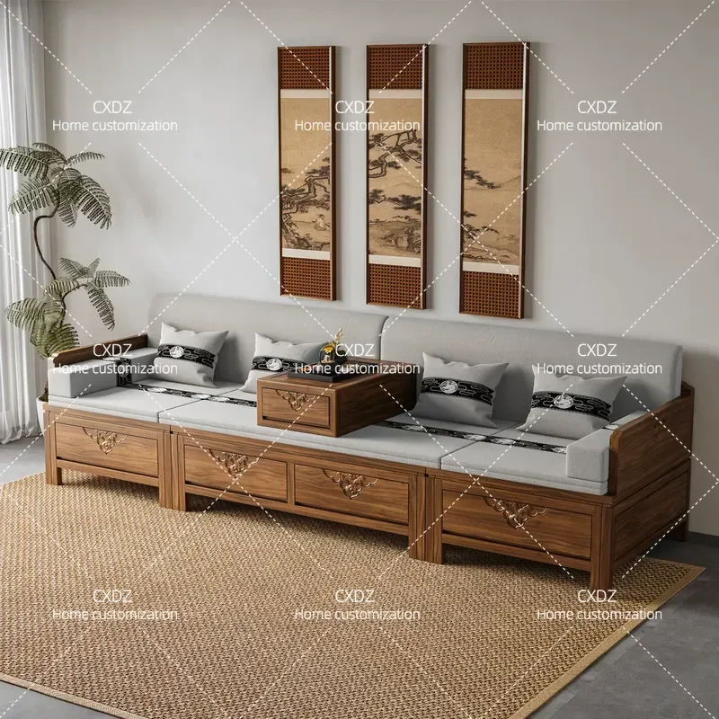 Solid Wood Retractable Folding Sofa Bed Push Pull Flip Top Arhat Bed Home Carving Zen Style Multi Function Furniture