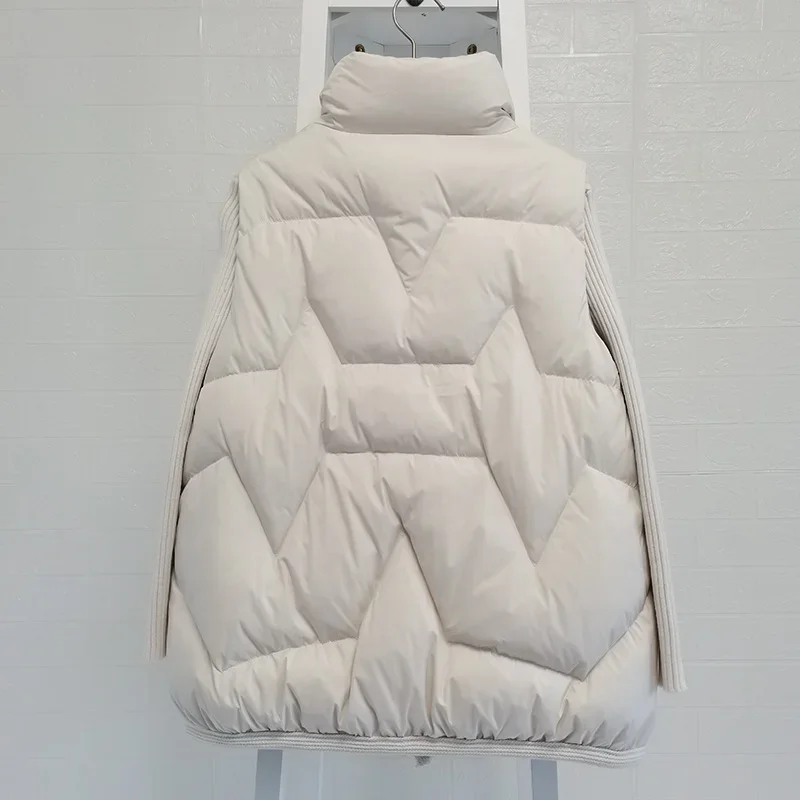 Casaco de pato branco ultra leve para baixo feminino, colete curto, solto, zíper, jaqueta puffer sem mangas, colete, outwear, outono, inverno, C50