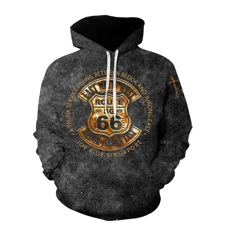 

2024 Highway 66 3D printed men's hoodie top Autumn long sleeve vintage hoodie men's and women's sweatshirt oversized casual clot