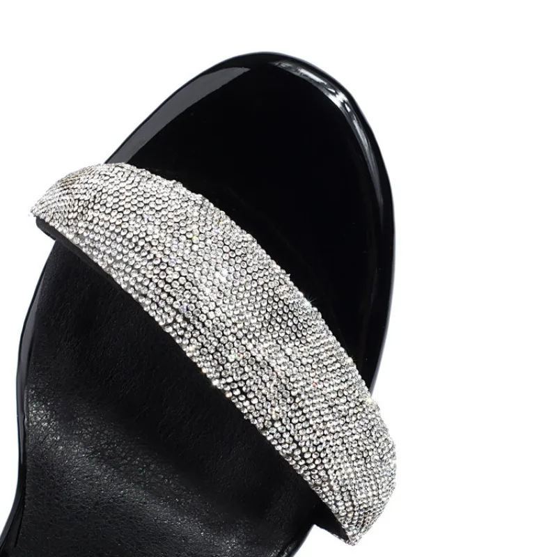 2024 Diamond Round 9.5cm High Heels Sandal Vintage Leather Peep Toe New Outdoor Beach Party Slippers Big Size 35-47 Woman Shoes